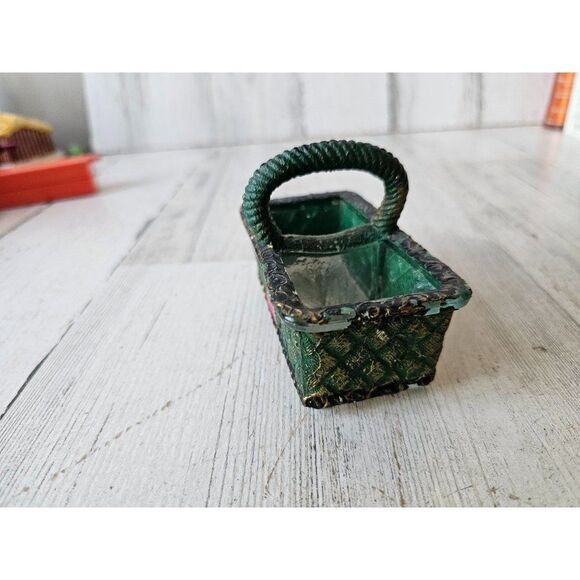 Vintage glass baskets decor unique green trinket holder container - Picture 4 of 9